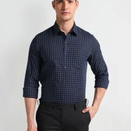 Arrow Blue Cotton Slim Fit Checks Shirt-picture-10