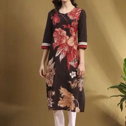Biba Brown Cotton Printed Straight Kurta-28