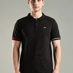 Tommy Hilfiger Men Solid Polo Collar Cotton Slim Fit T-shirt-image-100