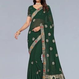 Satrani Green Woven Saree With Unstitched Blouse-image-50