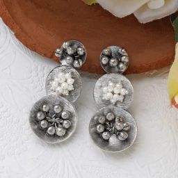 Teejh Ethnic Akula Pearl and Silver Oxidized Dangler Earring-picture-25