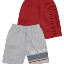 HELLCAT Kids Grey & Red Printed Shorts (Pack Of 2)-16