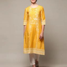 Biba Yellow Cotton Straight Fit Printed Kurta-picture-48