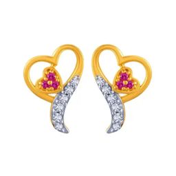 BIS Hallmarked 14k Yellow Gold Heart Stud Earrings Centered with Violet Stones for Women & Girls-image-48