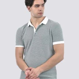 Camla Green Cotton Regular Fit Textured Polo T-Shirts-15