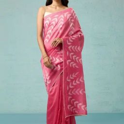 Taneira Pink Floral Print Saree With Unstitched Blouse-image-15