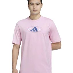 Adidas Pink Cotton Regular Fit Logo Printed Sports T-Shirt-image-66