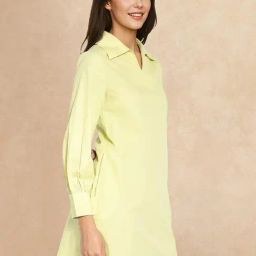 RAREISM Green Cotton Blend Solid Long Sleeves Dress-image-4
