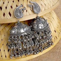Teejh Ethnic Hanika Ghungroo Silver Oxidized Jhumki Earring-42