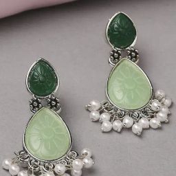 Oomph Jewellery Mint Green Ethnic Engraved Jaipur Stones Dangler Earrings-23