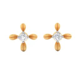 BIS Hallmarked 14k Yellow Gold 4 Petal Floral Designed Stud Earrings for Women & Girls-image-1