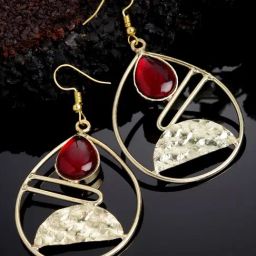Panash Gold Plated Stone Studded Teardrop Shaped Drop Earrings-4