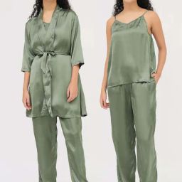 Clovia Green Satin Regular Fit Night Suit-image-29