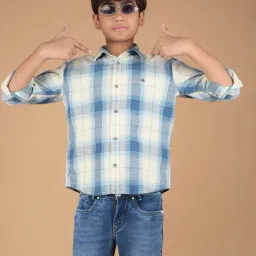 Crimsoune Club Boys Blue Cotton Checks Shirt-picture-18