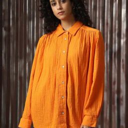 High Star Orange Cotton Relaxed Fit Oversized Shirt-image-50