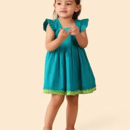 Fabindia Kids Teal Solid Dress-picture-5