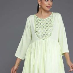 Libas Green Embroidered Fit and Flare Short Kurti-image-70