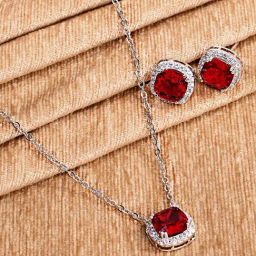 Abdesigns Ruby Silver American Diamond Chain With Pair Of Earrings-image-28