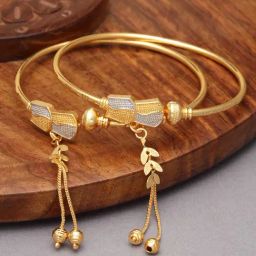 Zeneme Gold Plated & Stilver Toned Openable Bracelet Cuff Kada Bangles for Women Set of 2-image-10