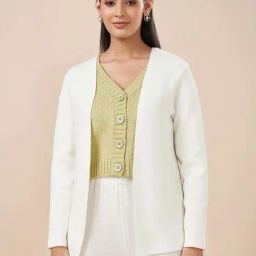 Akkriti by Pantaloons White Solid Cardigan-image-24