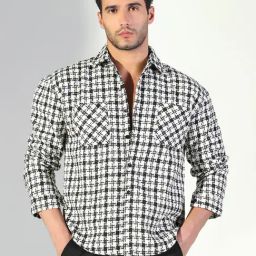 Showoff Black Cotton Regular Fit Printed Shacket-image-48