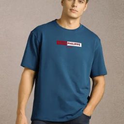 Louis Philippe Blue Cotton Relaxed Fit Graphic T-Shirt-picture-1