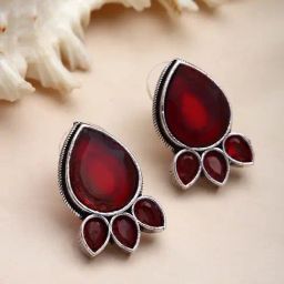 Panash Silver Plated Teardrop Shaped Stud Earrings-31