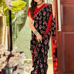 Saree Mall Black & Red Printed Saree With Unstitched Blouse-image-102