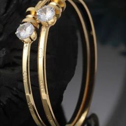 Zeneme Gold Plated CZ Studded Crystal Bracelets Openable Kada Bangles for Women Set of 2-17