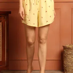 Tag 7 Yellow Cotton Printed Lounge Shorts-picture-23
