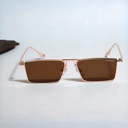 SUNGLASSIC Unisex Rectangle Sunglasses with UV Protected Lens Rebel-Gold-Brown image 5