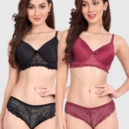 FIMS: Fashion is my Style Black & Maroon Lace Work Lingerie Set - Pack Of 2-image-88