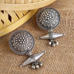 Teejh Ethnic Hardini Silver Oxidized Dangler Earring-22