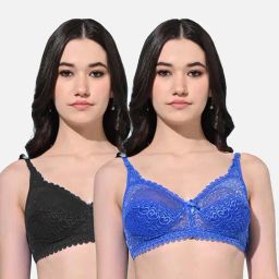FIMS: Fashion is my Style Black & Blue Lace Work Bralette Bras - Pack Of 2-picture-32