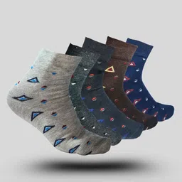 MJE 5-Pcs Patterned Cotton Ankle Length Socks-17