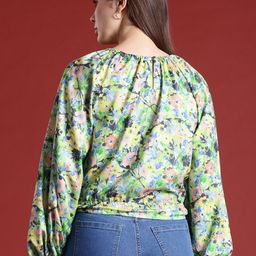 all about you Floral Print Cinched Waist Raglan Puffed Sleeves Top-picture-41