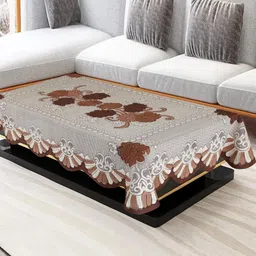 Homerz Beige Floral Cotton 4-Seater Table Cover-31