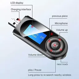amiciSmart Bluetooth 5.0 Transmitter & Receiver AUX Wireless Dongle with LCD Display & Mic for Car, Smartphone & Laptop, 1xBLUETOOTH-DIS image 2
