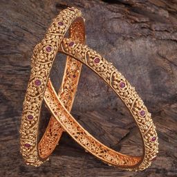 Kushal's Fashion Jewellery Set Of 2 Gold-Plated Ethnic Antique Bangles-image-35