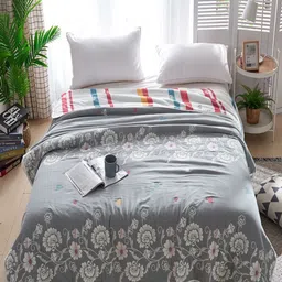JC HOME Grey & White Floral AC Room 400 GSM Single Bed Quilt-image-84