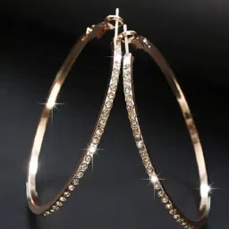 OOMPH Rose Golden Large Crystal Party Fashion Hoop Drop Earrings for Women-picture-21