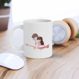 eCraftIndia White Ceramic You Are My Happiness Quote Printed Coffee Mug (0.25 L)-image-9
