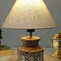 Homesake White & Brown Wood Pot-Shaped Table Lamp With Fabric Shade-18