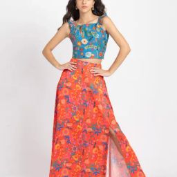 SHAYE Blue & Orange Floral Print Co-Ord Set-picture-20