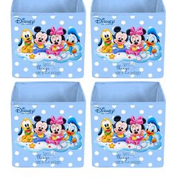Kuber Industries Set Of 4 Blue & White Disney Mickey Mouse Printed Non-Woven Foldable Storage Boxes-29
