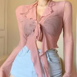 HERE&NOW Women Ruffle Bell Sleeve Crop Top-picture-53