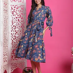 Roly Poly Women Cotton Floral Printed Fit and Flare Midi Dress-picture-22