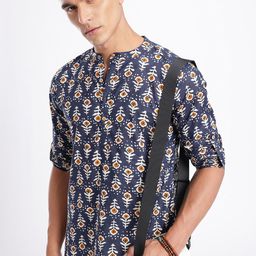 Anouk Rustic Band Collar Indie Floral Printed Roll-Up Sleeves Kurta-image-9