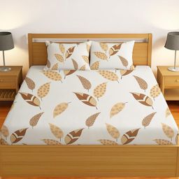 IVAZA Gold-Toned Floral 300 TC Queen Bedsheet with 2 Pillow Covers-image-76
