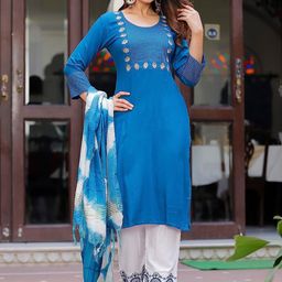G4Girl Women Floral Yoke Design Regular Thread Work Kurta with Trousers & With Dupatta-image-97